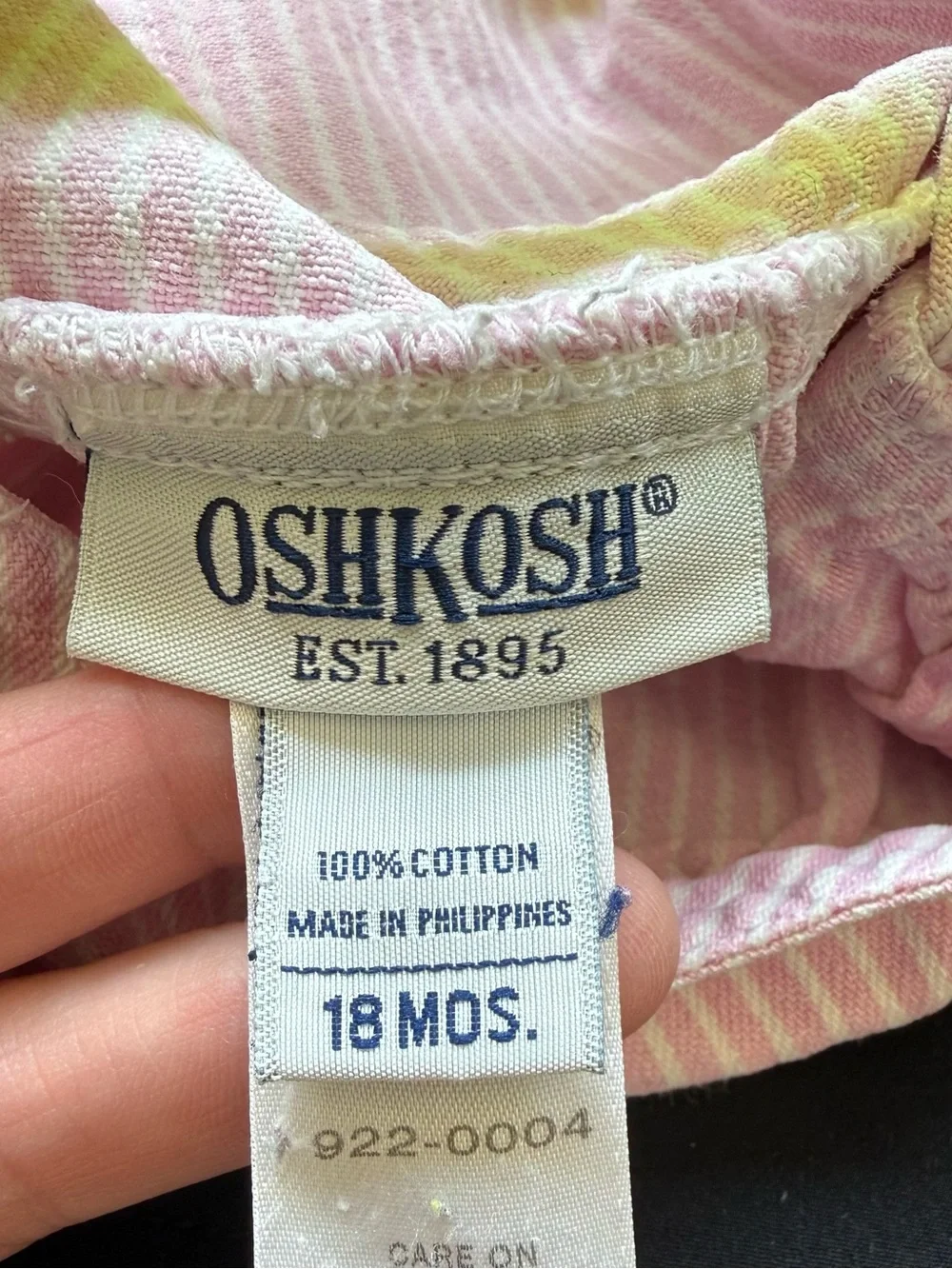 Pink and white striped Oshkosh overall dress size 18 mo